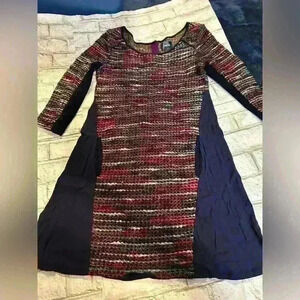Maeve Anthropologie Navy Colorful Yarn Knit Long Sleeve Knee Length Dress XS